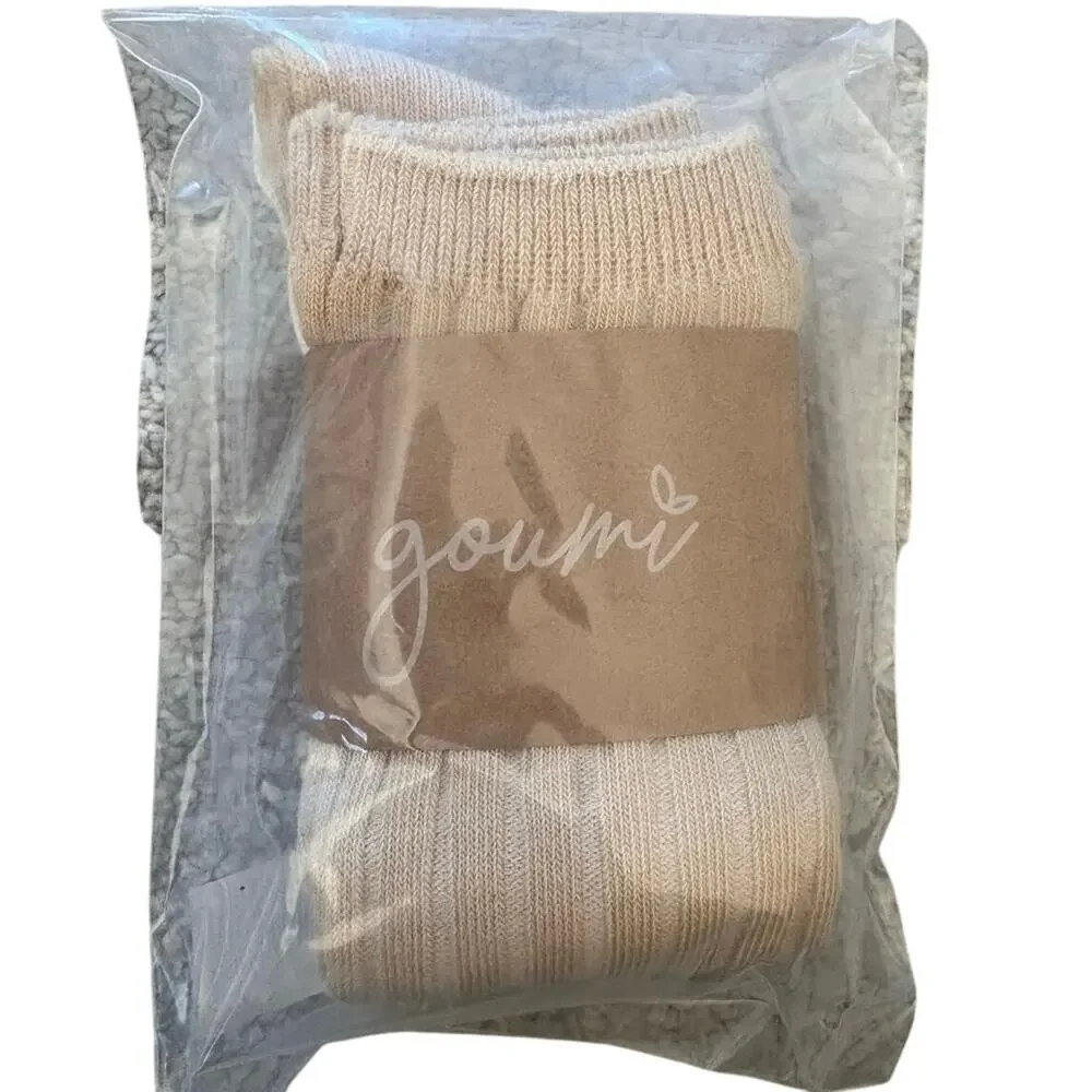 Goumi 2pk knee high socks white & beige NWT Large 6-8‎